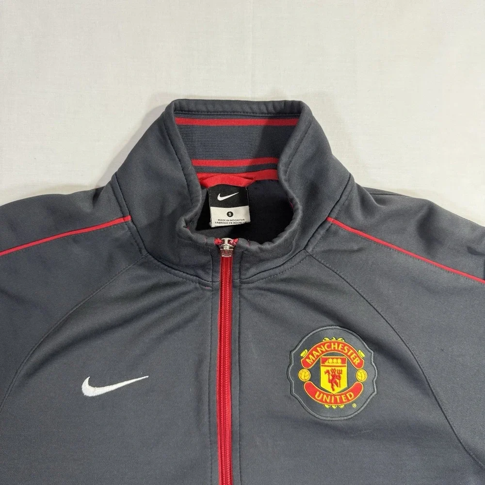 Nike Small Manchester United Jacket VTG Embroidered Swoosh Full Zip Gray Red